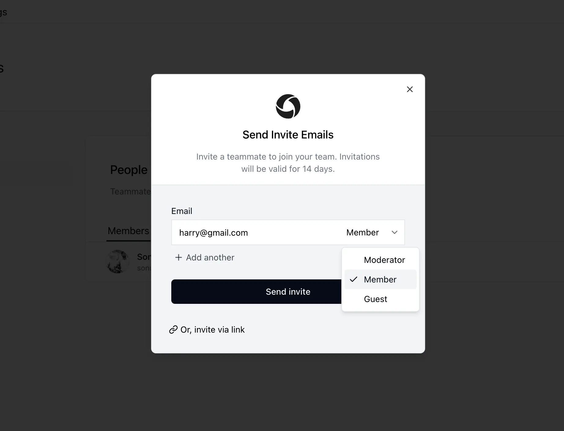 Team settings tab